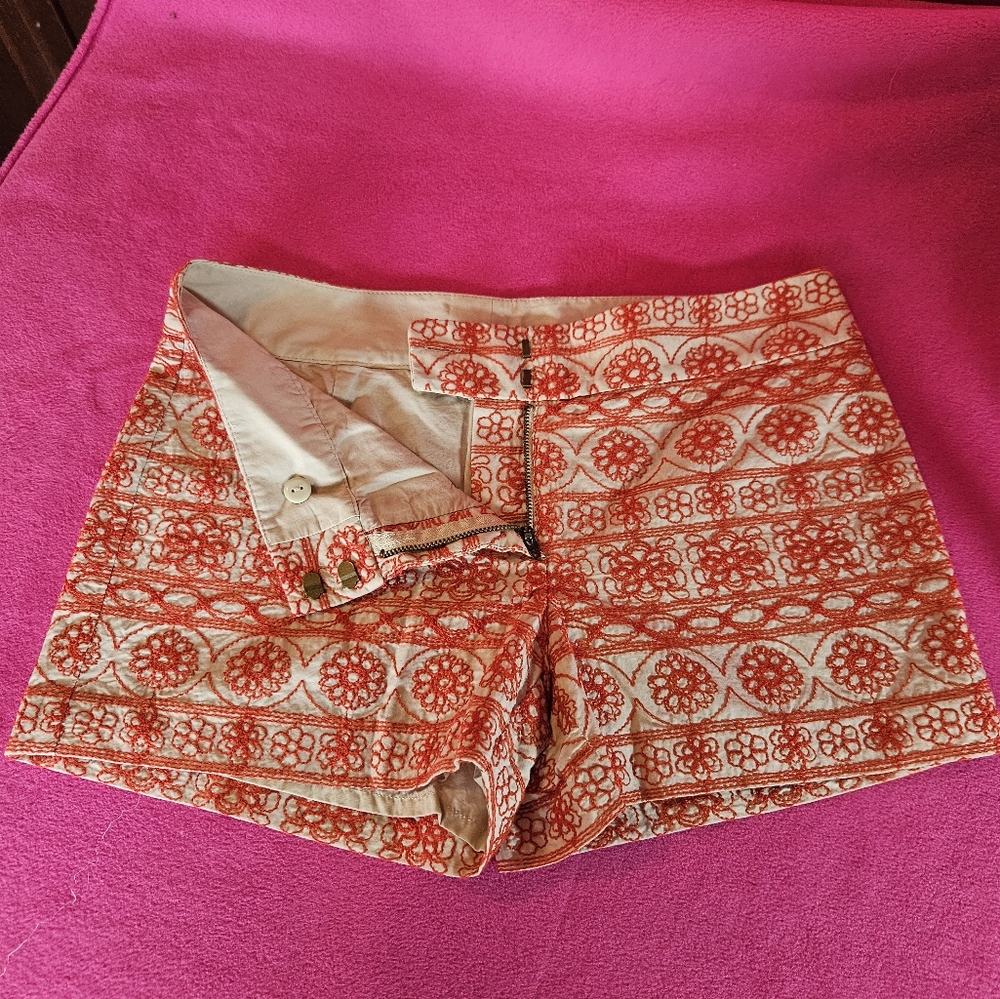 LOFT High Waist Orange Patterned Shorts